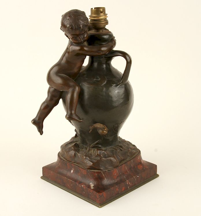 Appraisal: BRONZE ONE LIGHT TABLE LAMP AFTER MOREAU An early twentieth