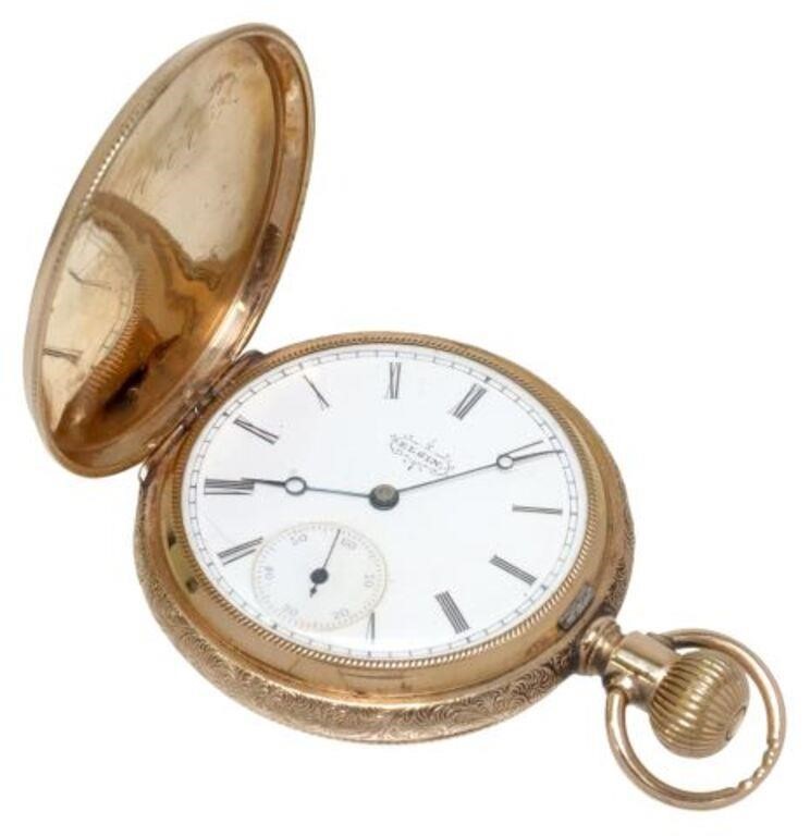 Appraisal: Elgin hunter cased kt gold pocket watch mfg the face