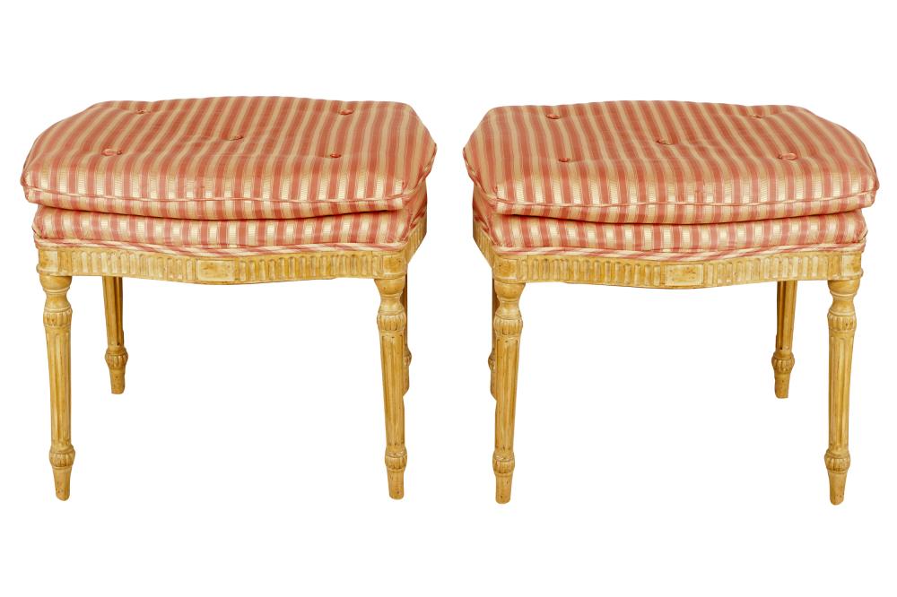 Appraisal: PAIR OF PICKLED WOOD LOUIS XVI STYLE STOOLS th century