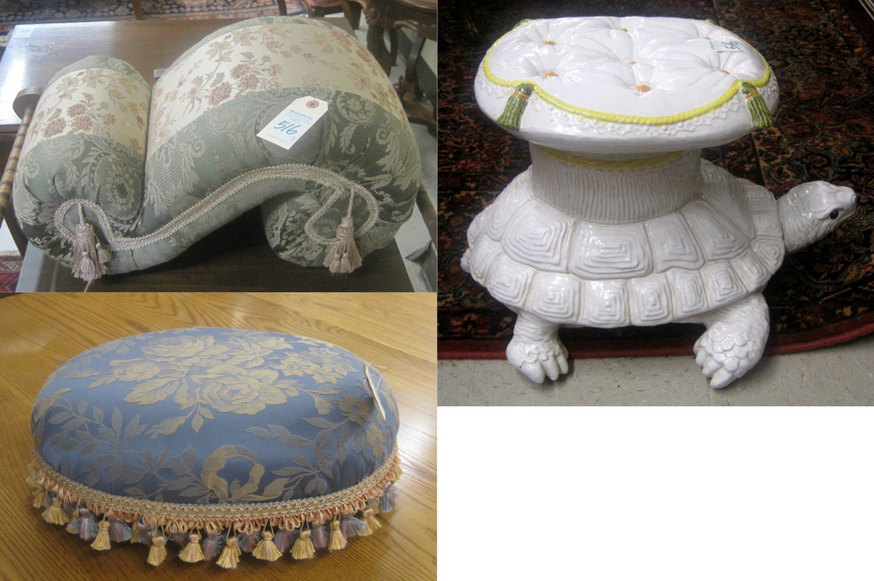 Appraisal: A GROUP OF THREE STOOLS white glazed terracotta pottery turtle