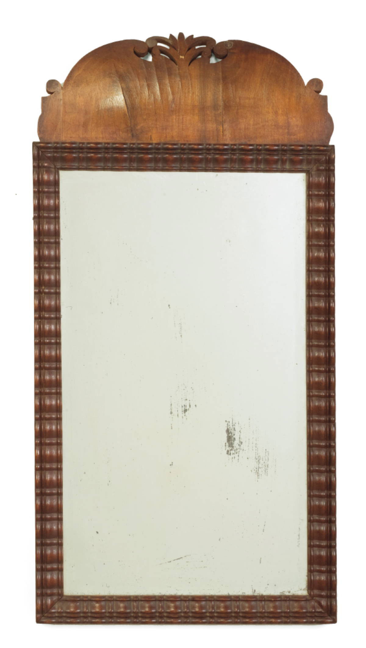 Appraisal: WILLIAM AND MARY WALNUT RIPPLE MOLDED WALL MIRROR WITH SHAPED