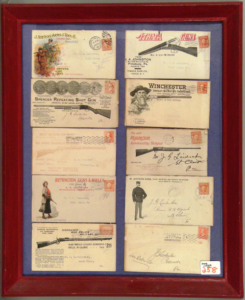 Appraisal: Group of framed firearm advertising envelopes