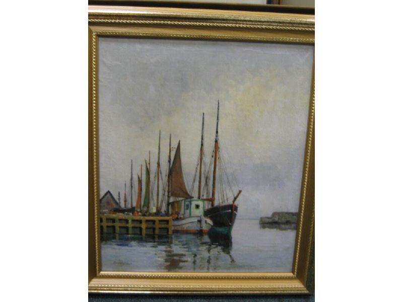 Appraisal: ARUP JENSEN DANISH - Cutters in a harbor oil on