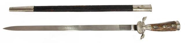 Appraisal: German stag handle short sword or hanger by Carl Eickhorn