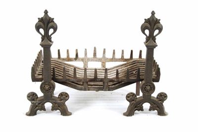 Appraisal: A pair of Gothic style cast iron andirons in cm