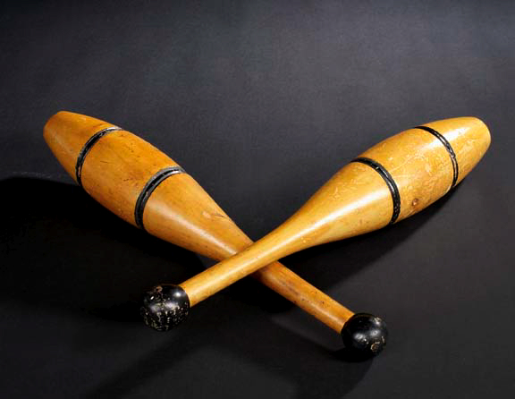 Appraisal: Pair of English Black-Banded Maple Indian Clubs second quarter th