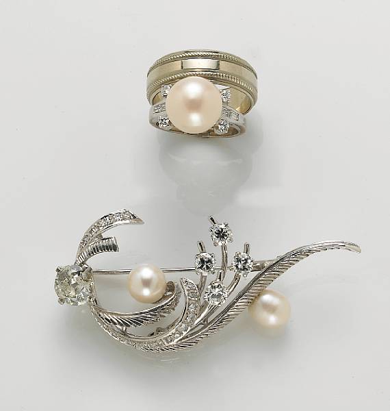 Appraisal: A collection of diamond cultured pearl k and k white