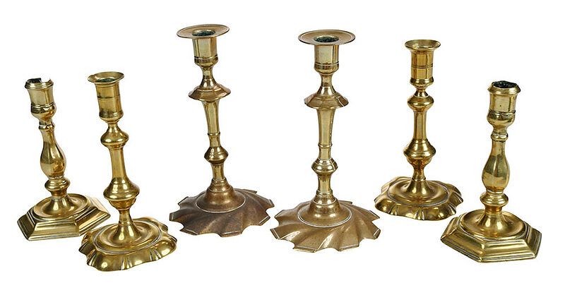 Appraisal: Three Pairs of Georgian Brass Candlesticks British th century pair