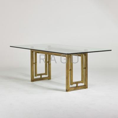 Appraisal: AMERICAN Dining table s Etched and patinated brass glass Unmarked