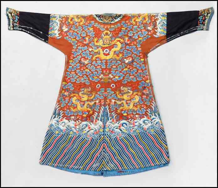 Appraisal: CHINESE IMPERIAL DRAGON ROBE th th century Ht inches Width