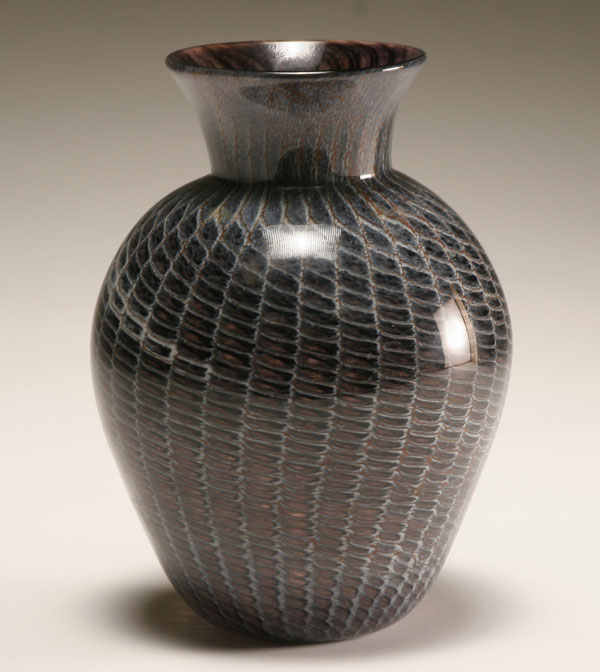 Appraisal: Ron Nalt grey studio glass baluster vase Vertical murrines creating