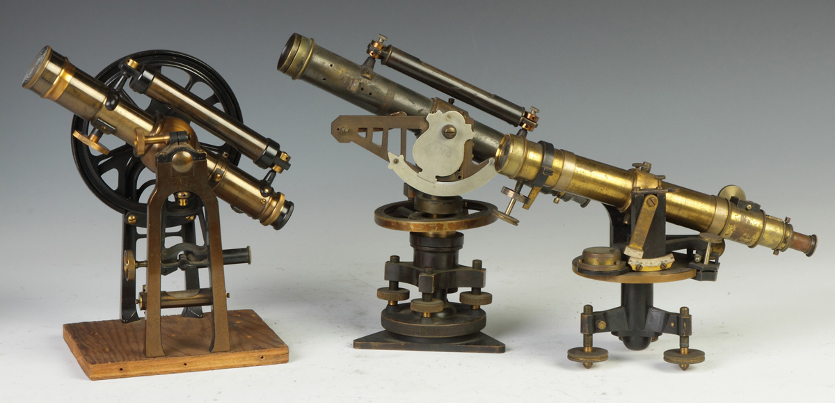 Appraisal: Three Surveying Instruments L to R Black Brass Unmarked Wm