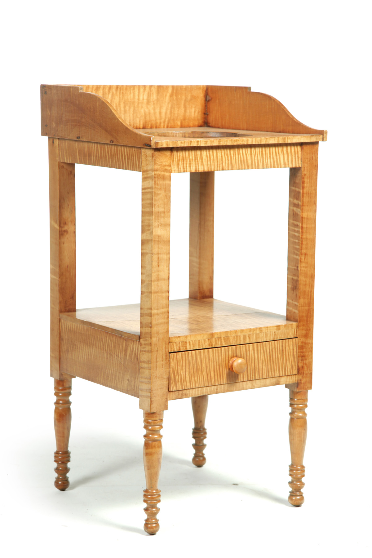 Appraisal: AMERICAN WASH STAND Mid th century curly maple with poplar