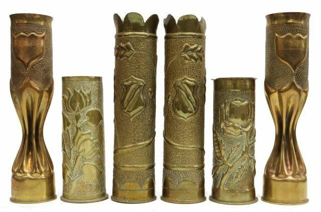 Appraisal: lot of WWI-era trench art vases fashioned from artillery shells