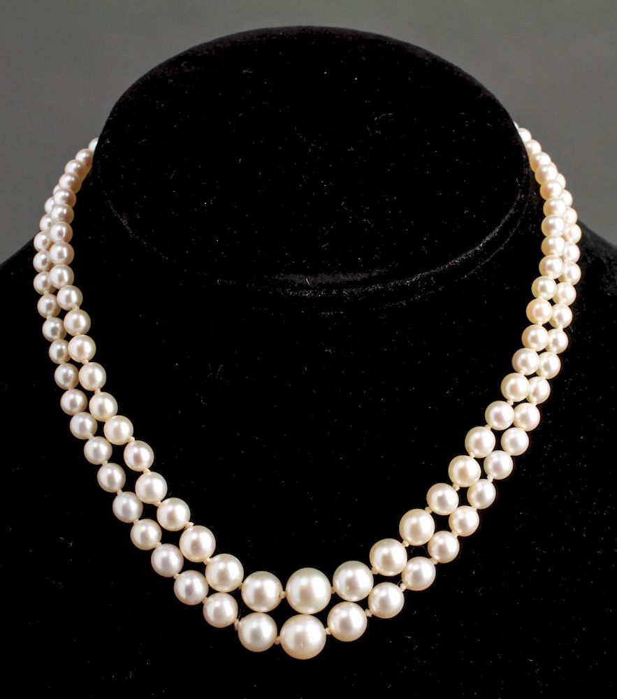 Appraisal: K Gold Double Strand Graduated Pearls Necklace K white gold