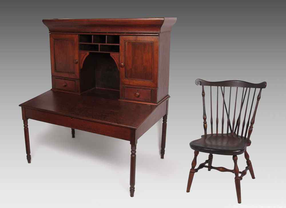 Appraisal: TH C PLANTATION DESK WITH CHAIR Top valence opens to