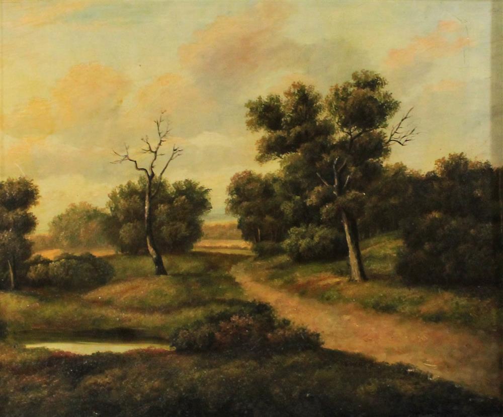 Appraisal: R BAR TH CENTURY LANDSCAPE WITH POND Oil on board