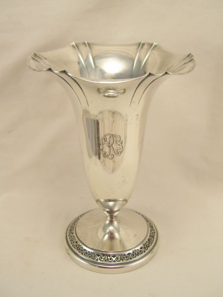 Appraisal: Sterling Presentation Vase Flared footed trumpet vase with a fluted