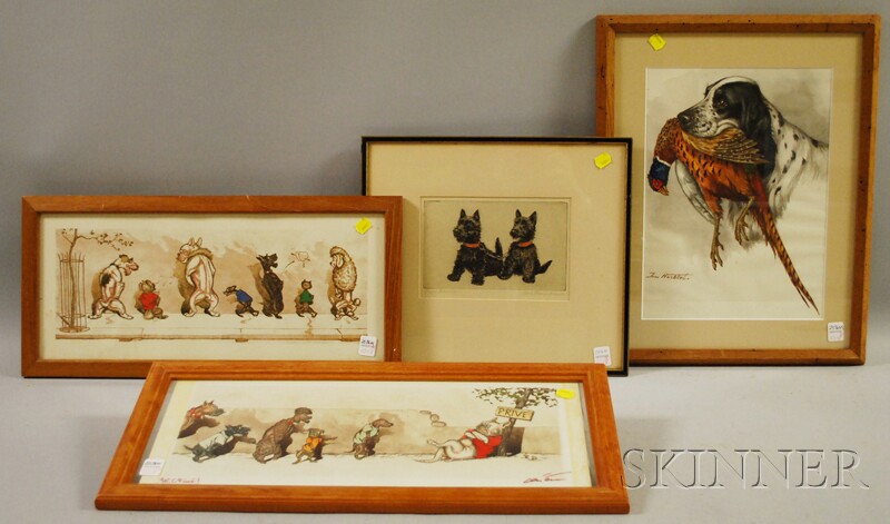 Appraisal: Three Framed Dog Prints and a Painting th century including