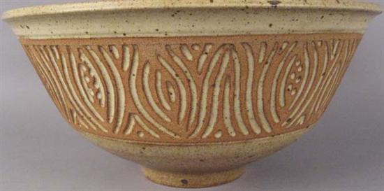 Appraisal: Large Peter Zane Pottery Bowl with incised design H Dia