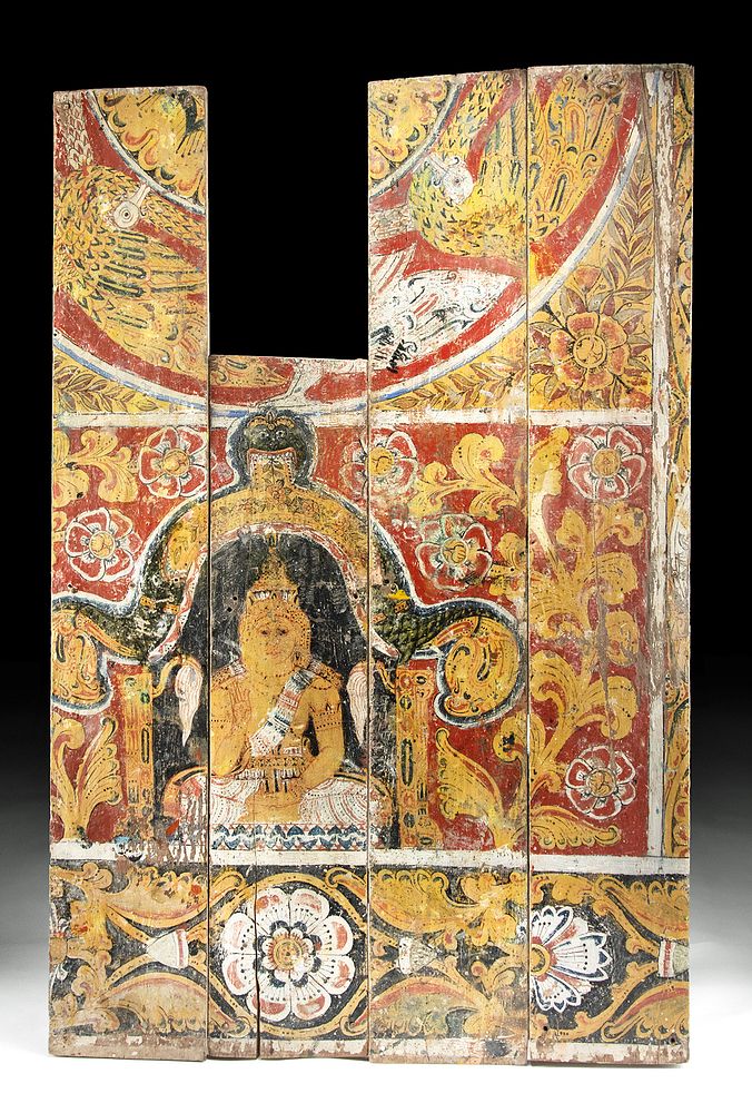 Appraisal: Huge th C Thai Painting on Wood Panels w Buddha