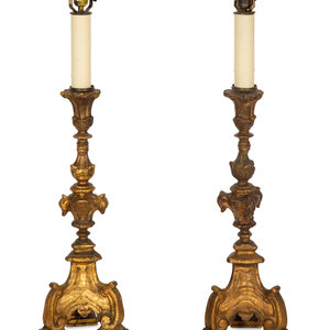 Appraisal: A Pair of Italian Baroque Style Pricket Sticks Mounted as