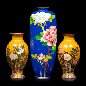 Appraisal: Three Japanese Cloisonn Enameled 'Floral' Vases EARLY TH CENTURY comprising