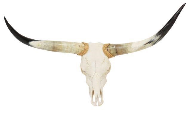 Appraisal: Longhorn steer skull and horns rope accents approx h w