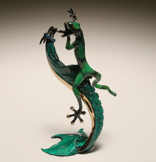 Appraisal: Celia Reich gilt and enameled bronze gecko sculpture depicting a