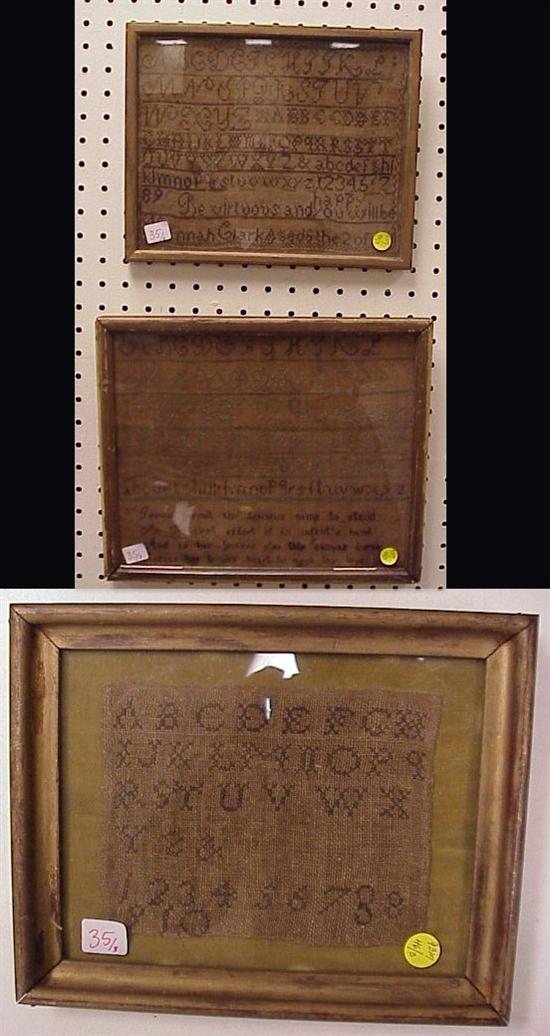 Appraisal: Three th C alphabet and numbers cross stitch samplers one