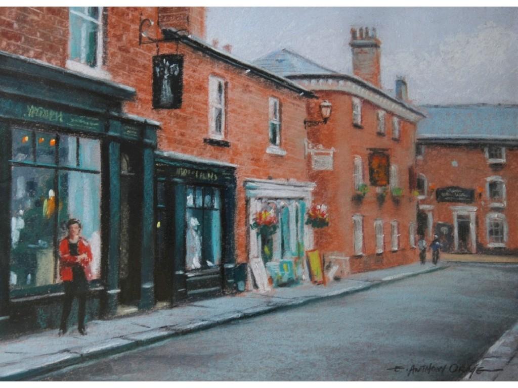 Appraisal: ANTHONY ORME b PASTEL Street scene with figures Knutsfordsigned x