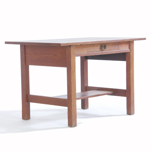 Appraisal: GUSTAV STICKLEY Single-drawer library table with an overhanging top and