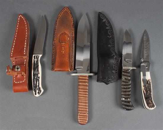 Appraisal: Four hand-crafted hunting knives by McGowan and other makers comprising