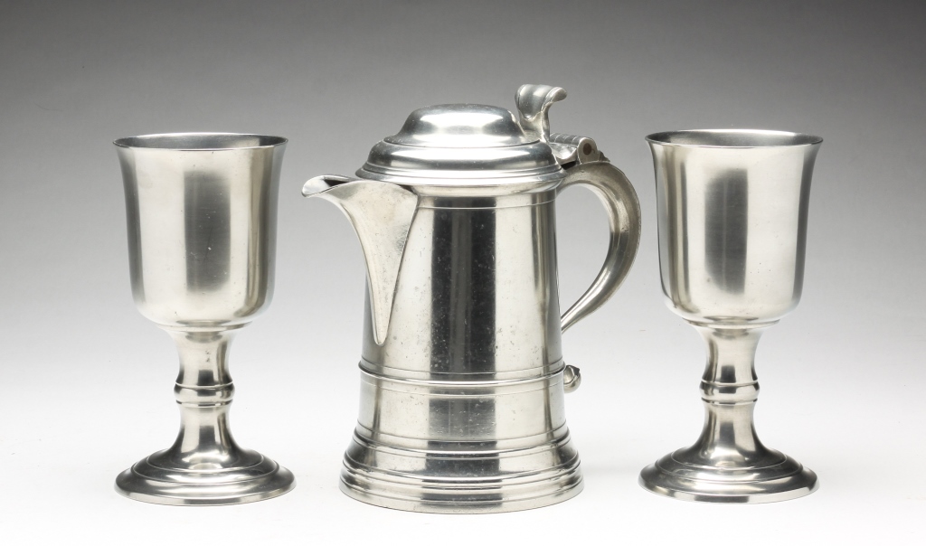 Appraisal: THREE PIECES OF AMERICAN PEWTER BY BOARDMAN Connecticut st half