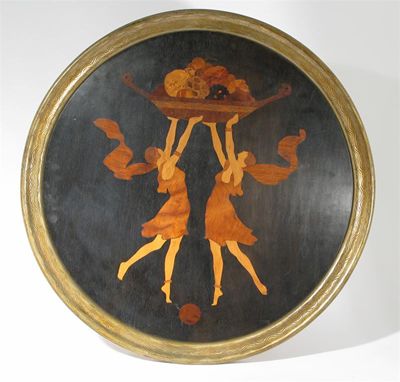 Appraisal: Girls with Fruit Bowl' a Rowley Galley marquetry panel circular