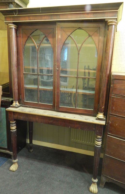 Appraisal: A thC mahogany display cabinet the parcel gilt top with