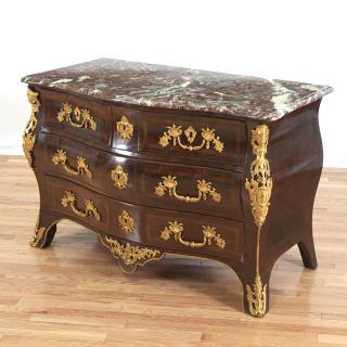 Appraisal: Louis XV kingwood marble top bombe commode Louis XV kingwood