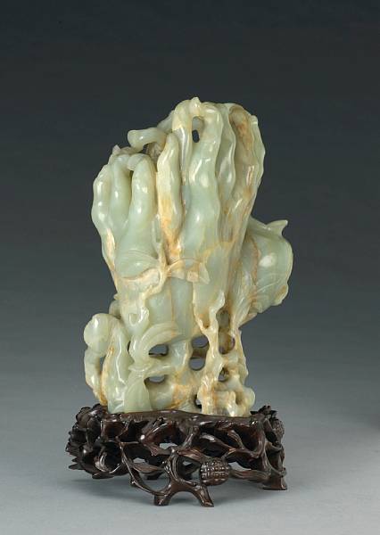 Appraisal: A pale green jade 'Three Abundances' vase Qing Dynasty Formed