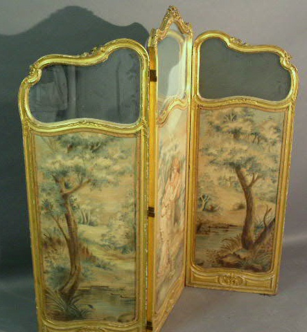 Appraisal: French gilt mirrored screen with three panels h center w