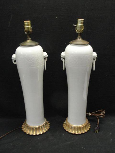 Appraisal: Pair of Asian Style Porcelain Lamps On gilt wood bases