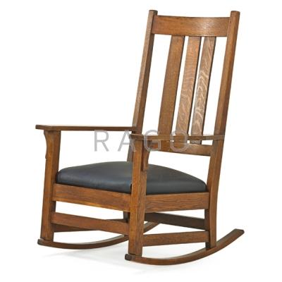 Appraisal: GUSTAV STICKLEY Tall-back rocker Eastwood NY ca Branded mark Ohmi