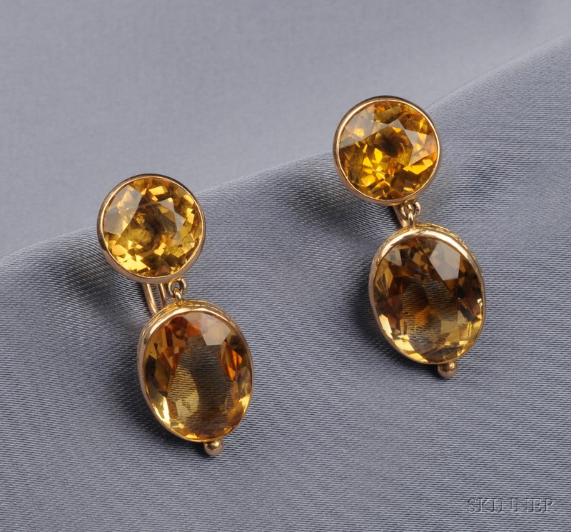 Appraisal: kt Gold and Citrine Earpendants each designed as a circular-cut