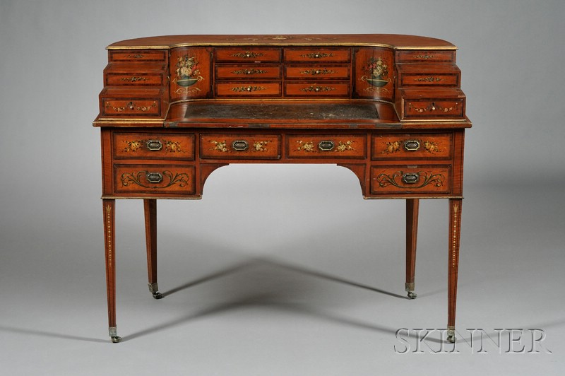 Appraisal: Edwardian Polychrome Decorated Satinwood Carlton House Desk early th century