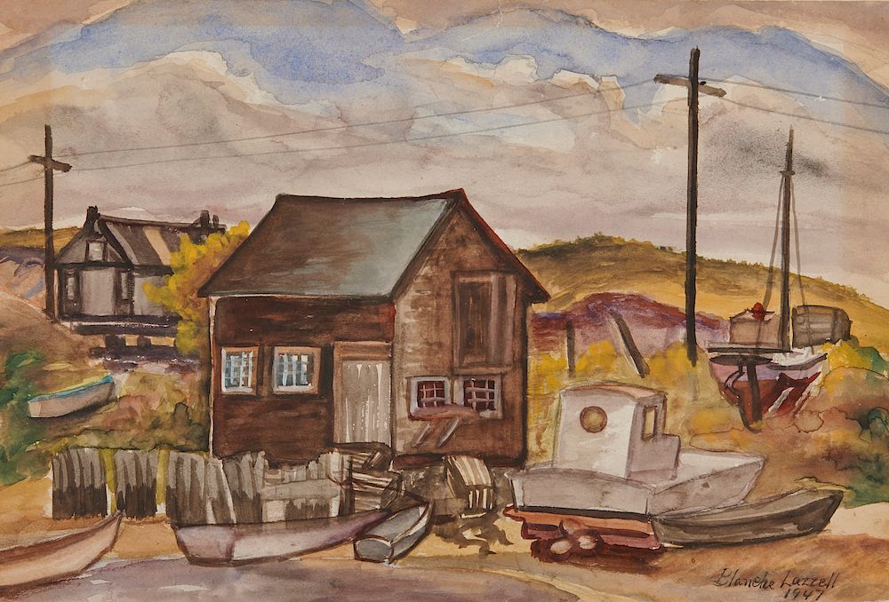 Appraisal: BLANCHE LAZZELL American - Provincetown Boatyard watercolor BLANCHE LAZZELL American