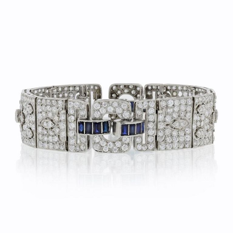 Appraisal: PLATINUM CARATS SAPPHIRE AND DIAMOND BRACELE This antique bracelet is