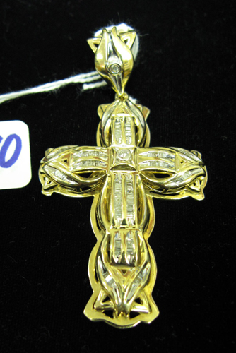 Appraisal: LARGE DIAMOND AND FOURTEEN KARAT GOLD PENDANT CELTIC CROSS the