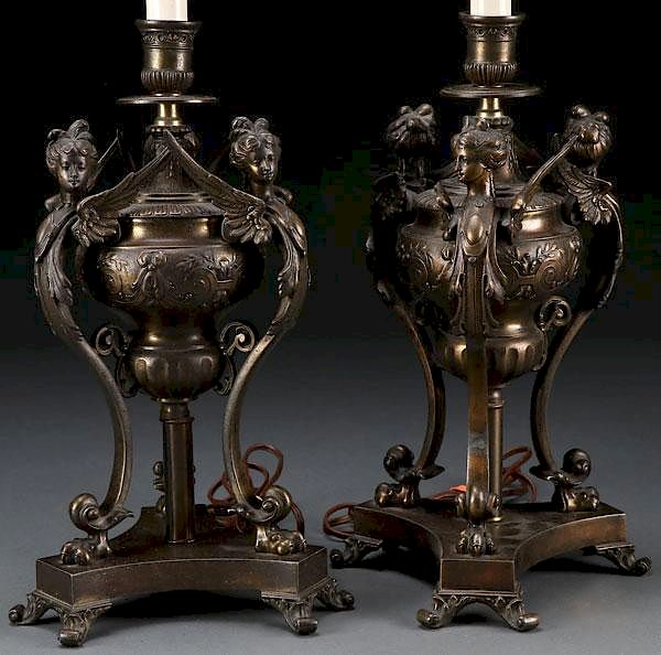 Appraisal: A PAIR OF RENAISSANCE REVIVAL TABLE LAMPS TH C A