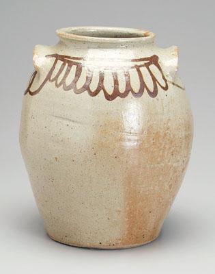 Appraisal: Decorated Edgefield ovoid jar light celadon glaze brown slip loop