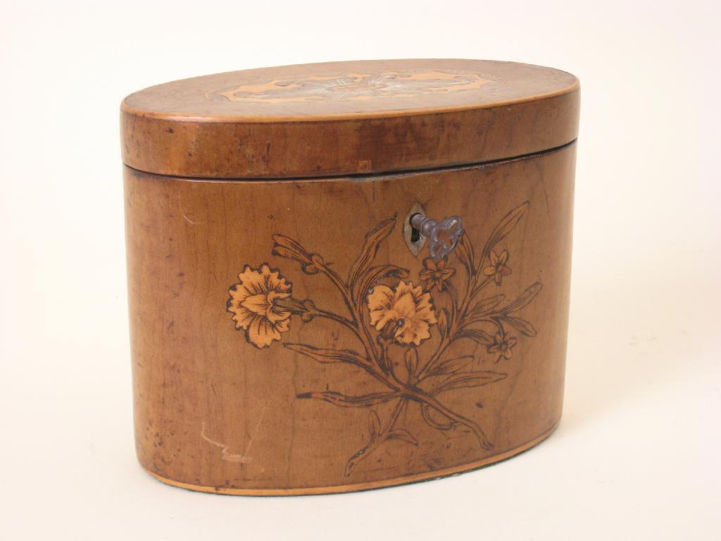 Appraisal: A Regency oval satinwood Tea Caddy inlaid floral marquetry in