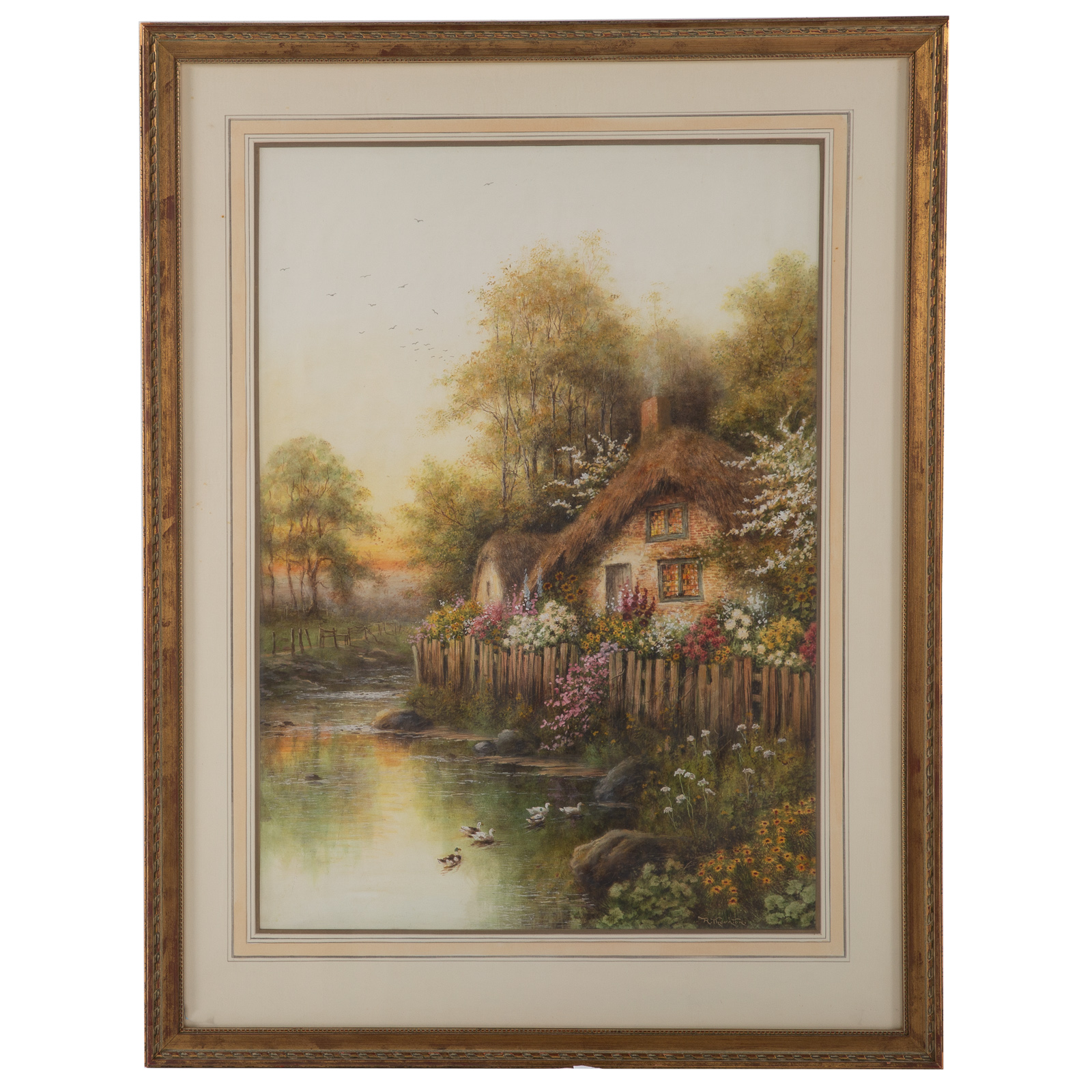 Appraisal: R THORNTON COUNTRY COTTAGE WATERCOLOR British th century Watercolor on